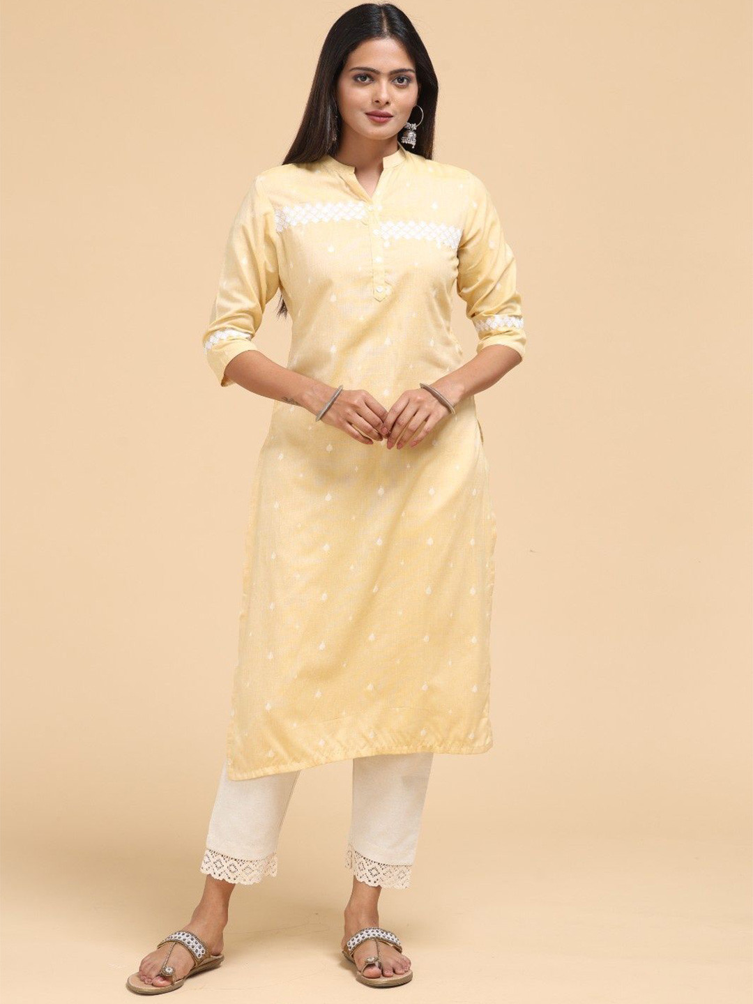 

Vismay Embroidery Pure Cotton Straight Kurtas, Yellow