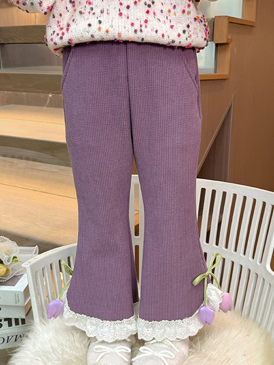 

LULU & SKY Girls Flared High-Rise Trousers, Purple
