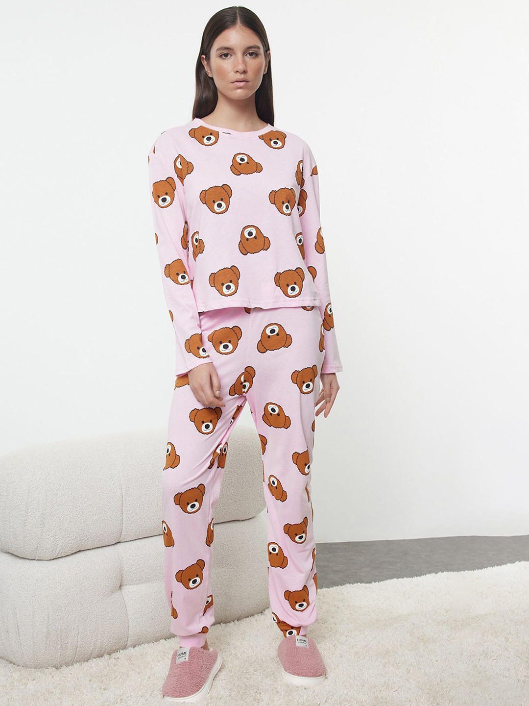 

Trendyol Women Printed Night suit, Pink