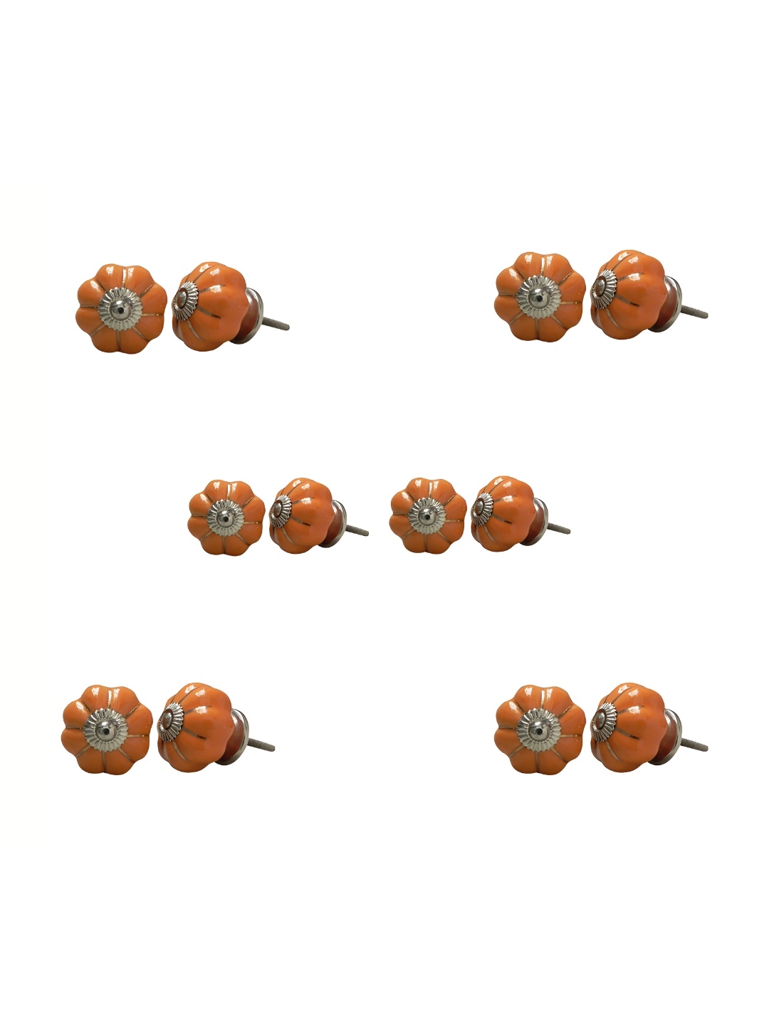 

Indianshelf Set Of 6 Orange & Brown Printed Ceramic Knobs