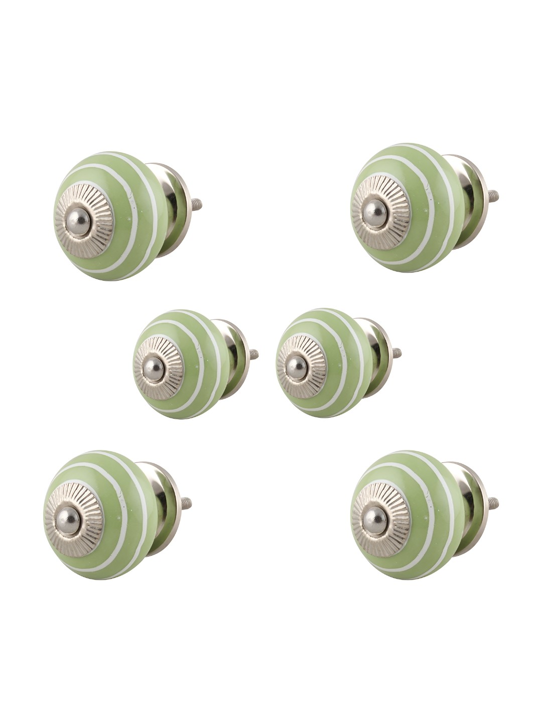 

Indianshelf Green & White 6 Pieces Stripe Printed Ceramic Knobs