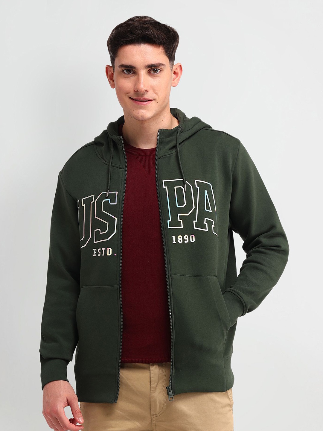 

U.S. Polo Assn. Denim Co. Men Printed Hooded Sweatshirt, Green