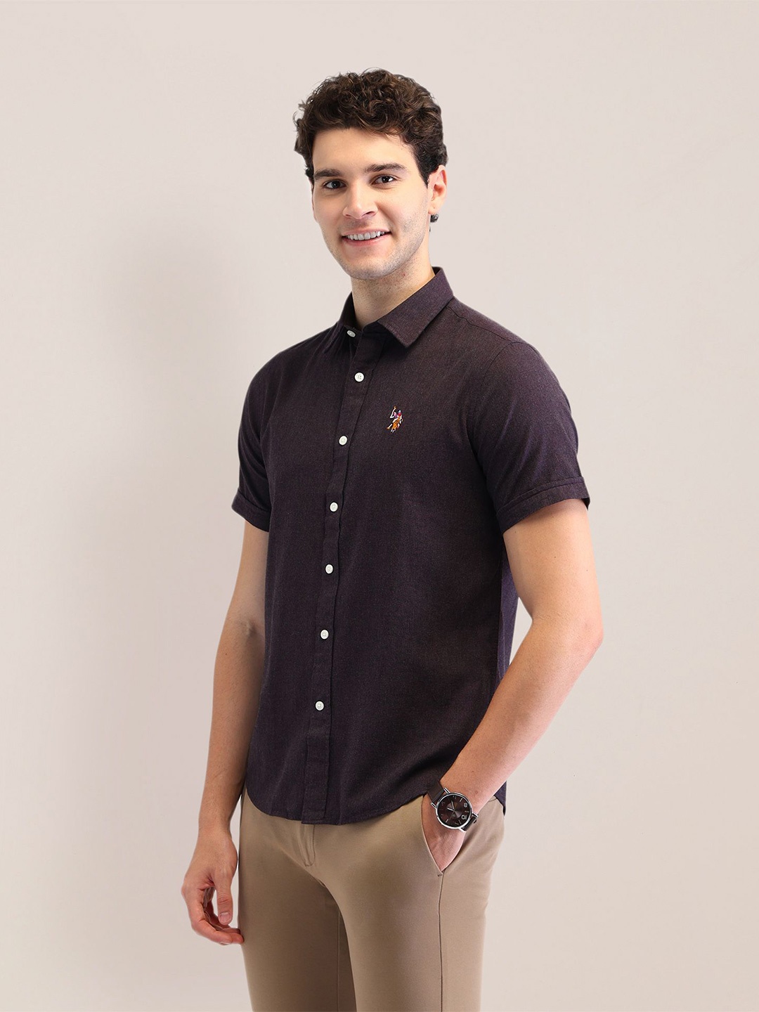 

U.S. Polo Assn. Men Classic Tailored Fit Opaque Casual Shirt, Pink