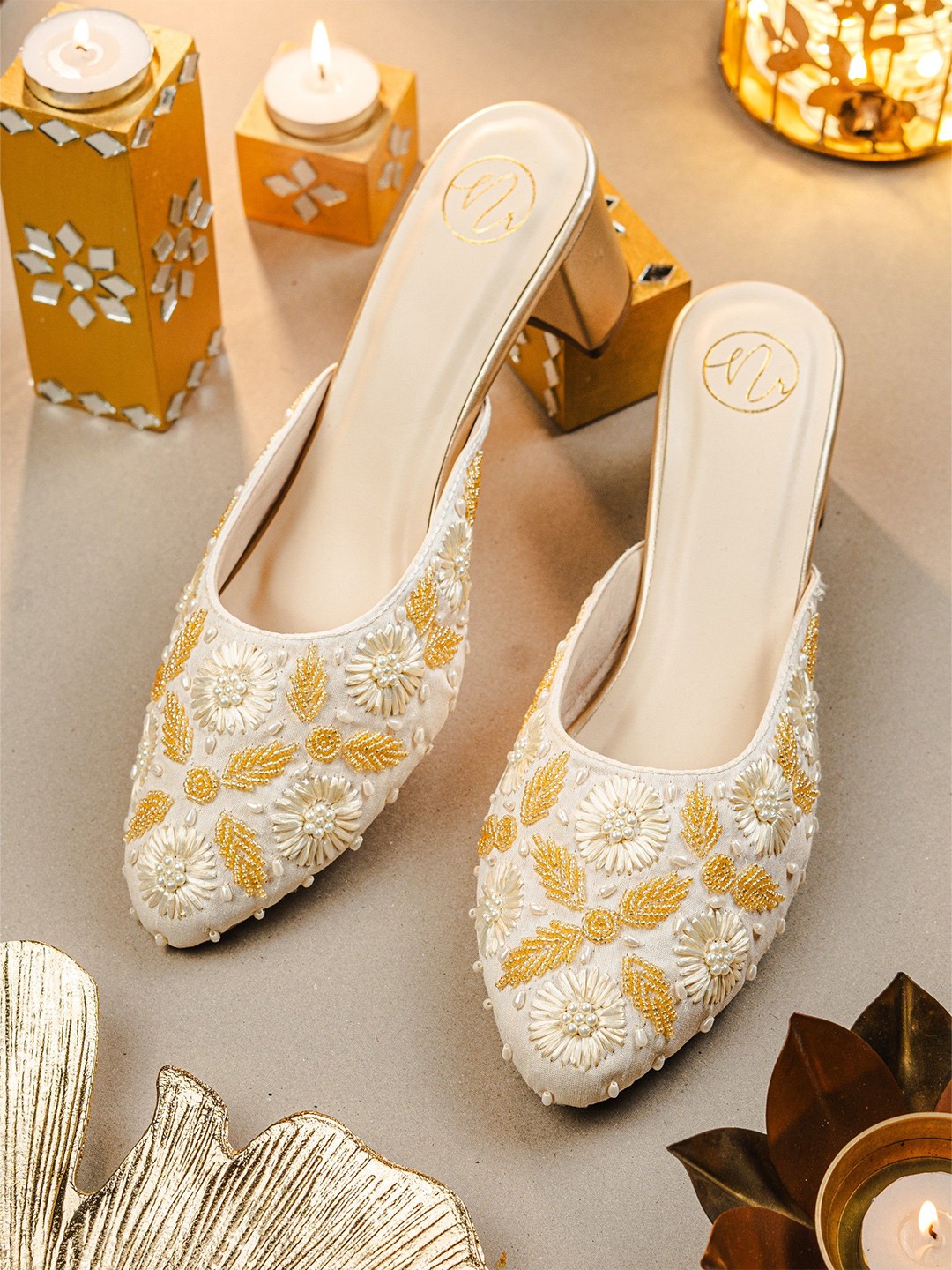 

NR By Nidhi Rathi Embellished Party Block Heel Sandals, White