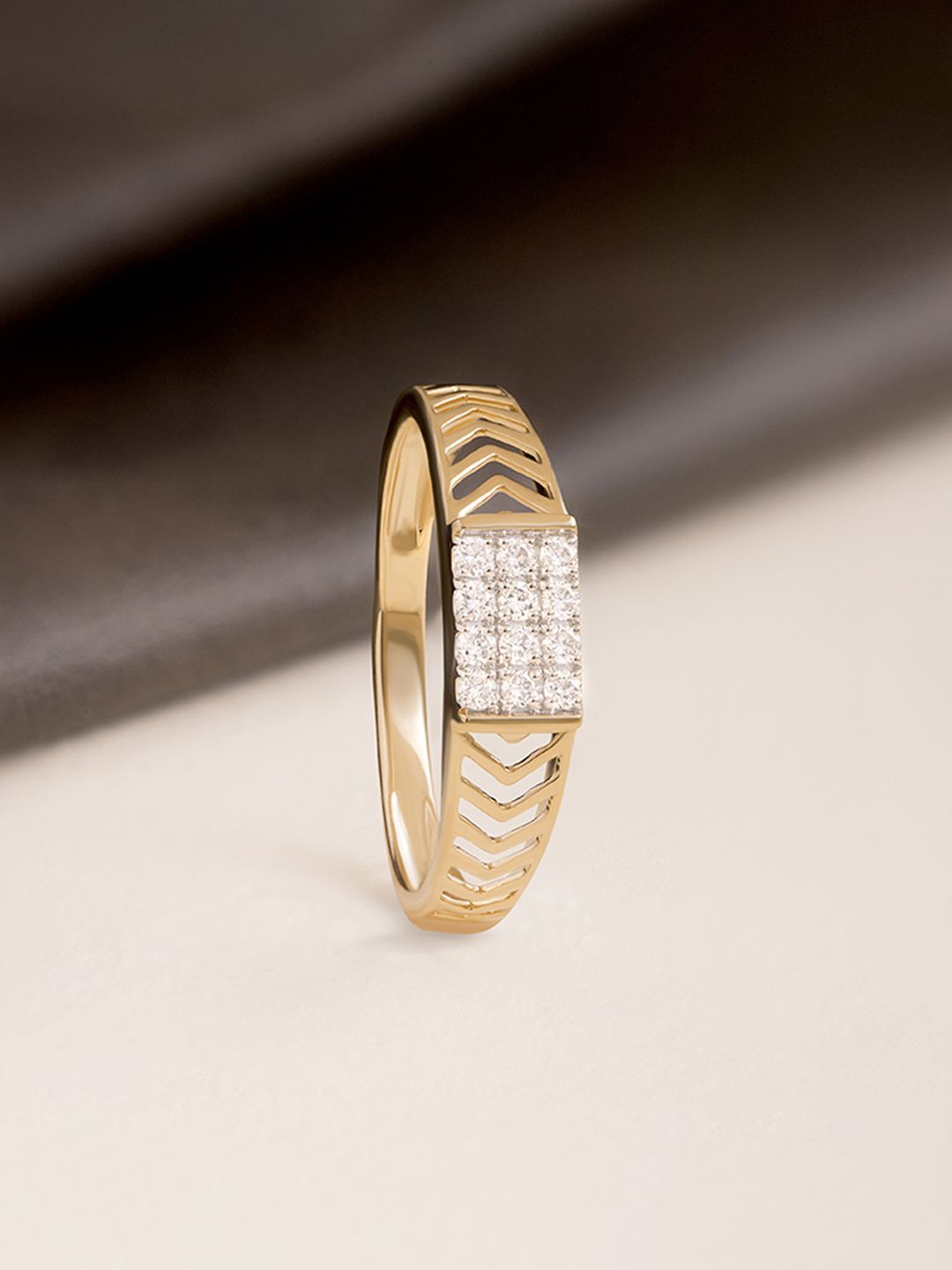 

Mia by Tanishq Chevron Shine 14K Gold & Diamond Finger Ring Weight: 2.55gm, Yellow