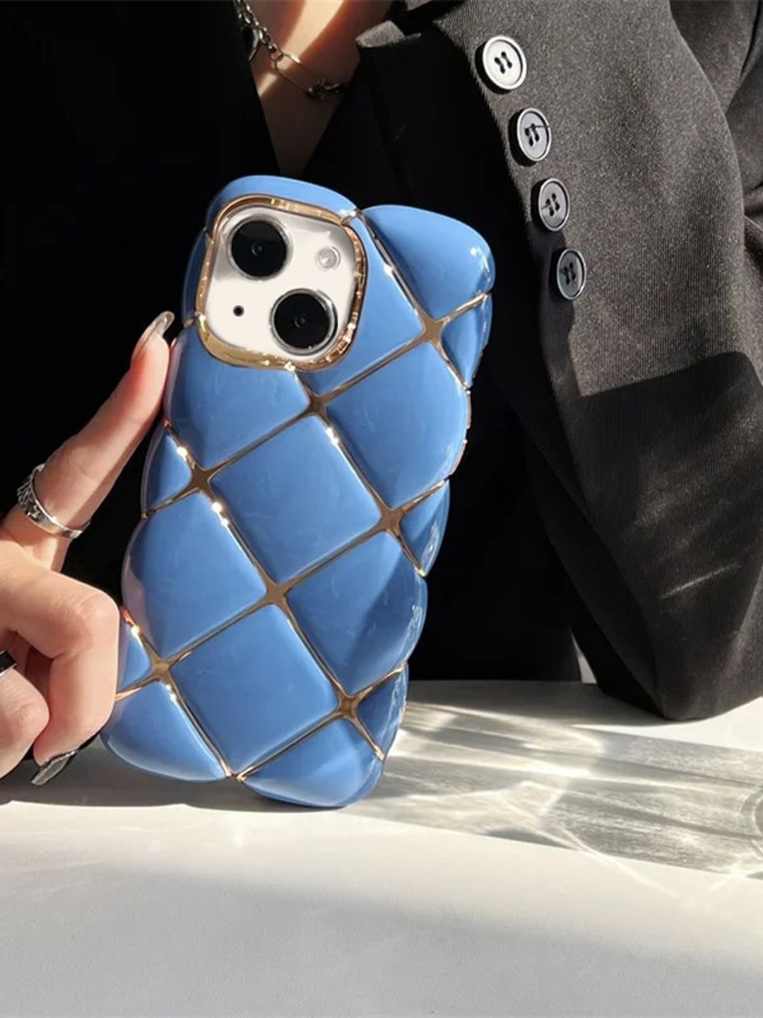 

Luxury Kase Solid Printed iPhone 14 Back Case Mobile Accessories, Blue