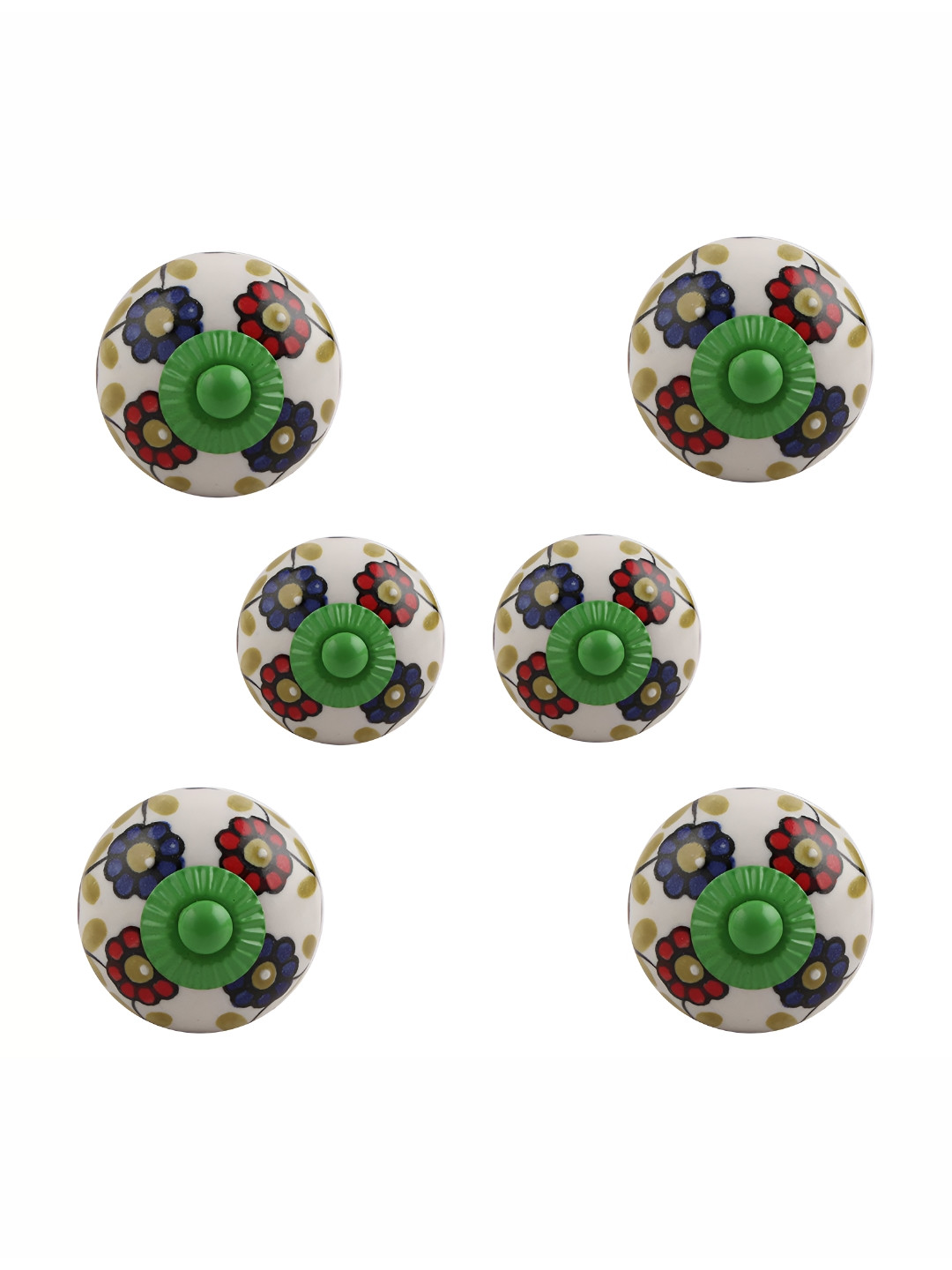

Indianshelf White & Blue 6 Pieces Floral Printed Ceramic Round Knobs
