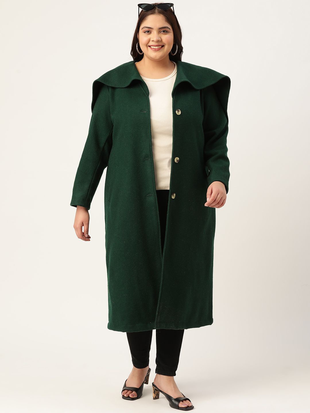 

theRebelinme Women Plus Size Cape Collar Single-Breasted Overcoat, Green