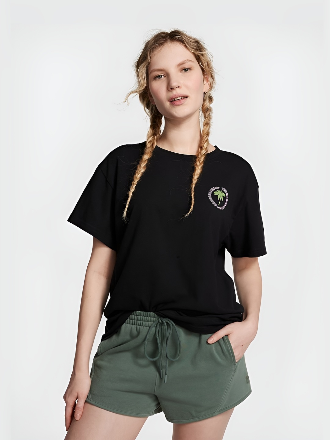 

Victoria's Secret Women Graphic Printed Round Neck Cotton T-shirt, Black