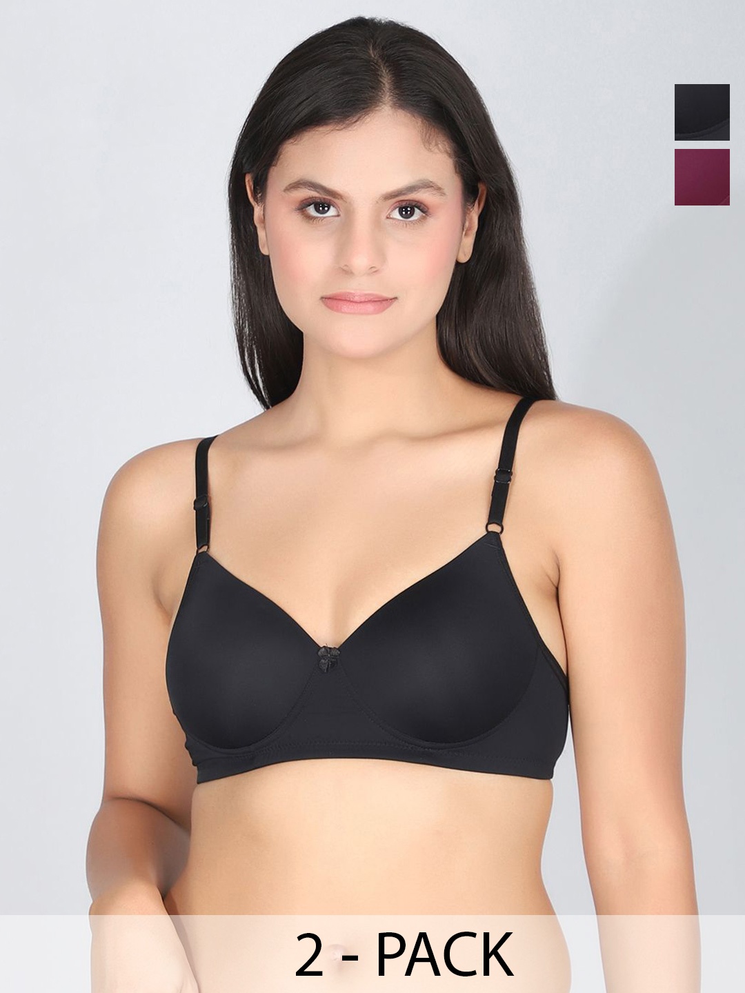 

StyFun Pack Of 2 Full Coverage Lightly Padded T-shirt Bra, Black