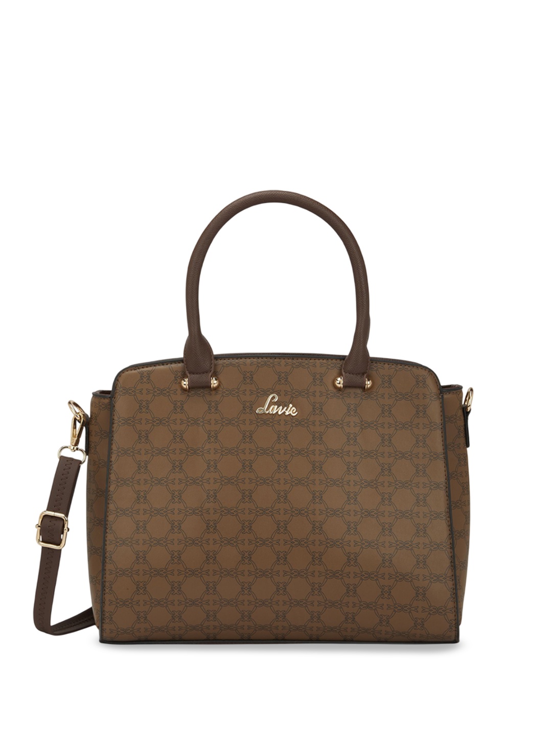 

Lavie Printed Structured Satchel with Quilted, Coffee brown