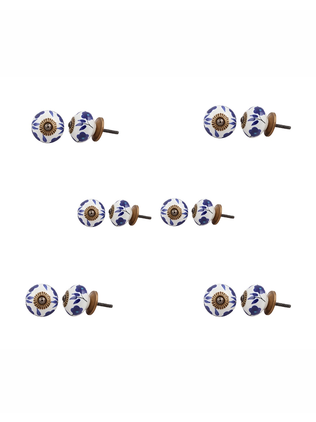 

Indianshelf 6Pcs White & Blue Textured Ceramic Knobs