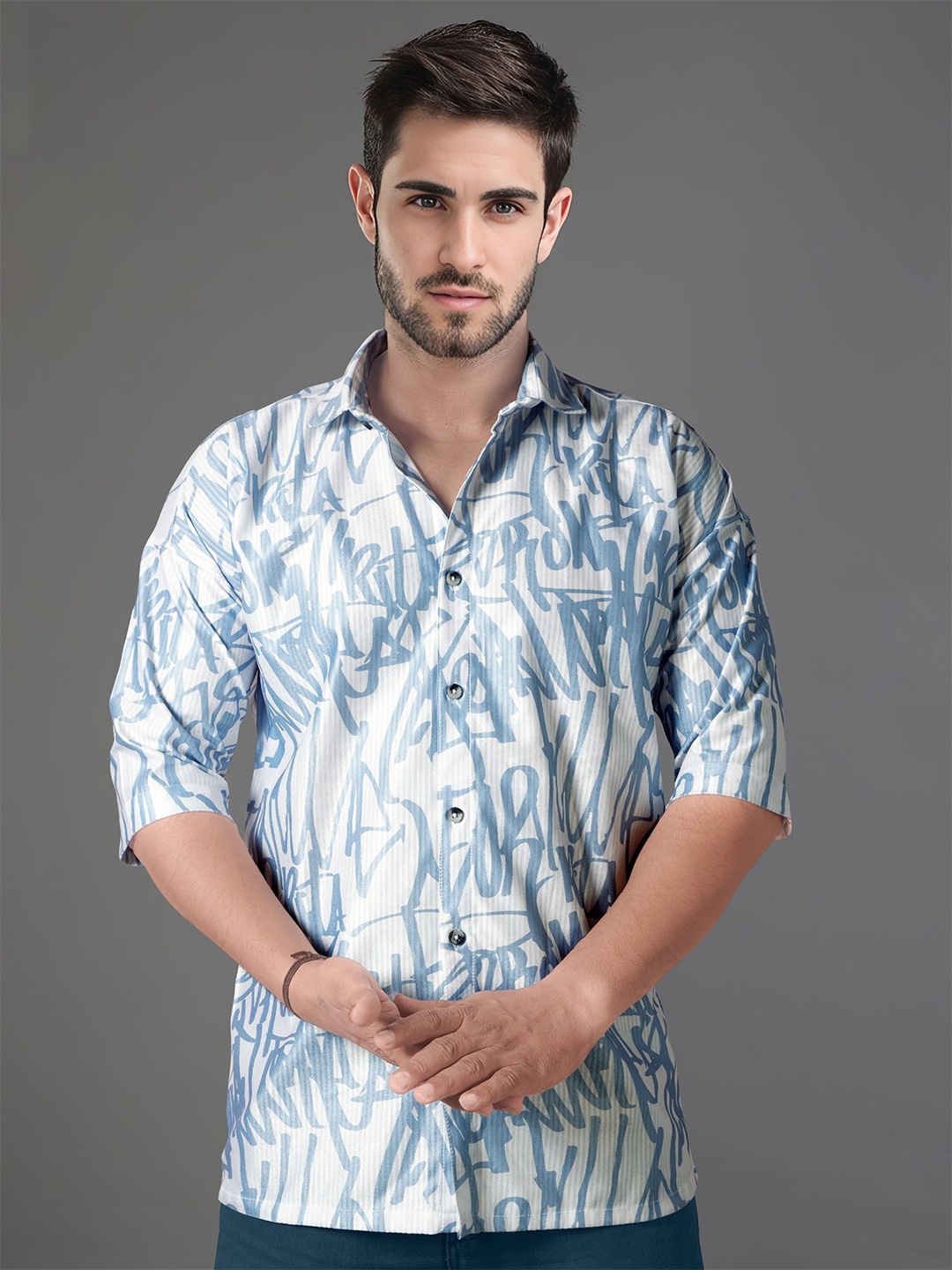 

Jb Just BLACK Men Classic Opaque Printed Casual Shirt, Blue