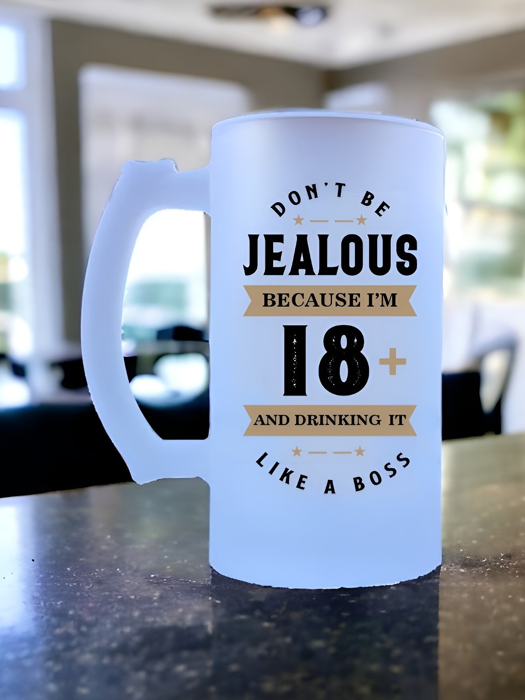 

ZINGY GIFTS White & Black Printed Beer Mugs - 500 ml