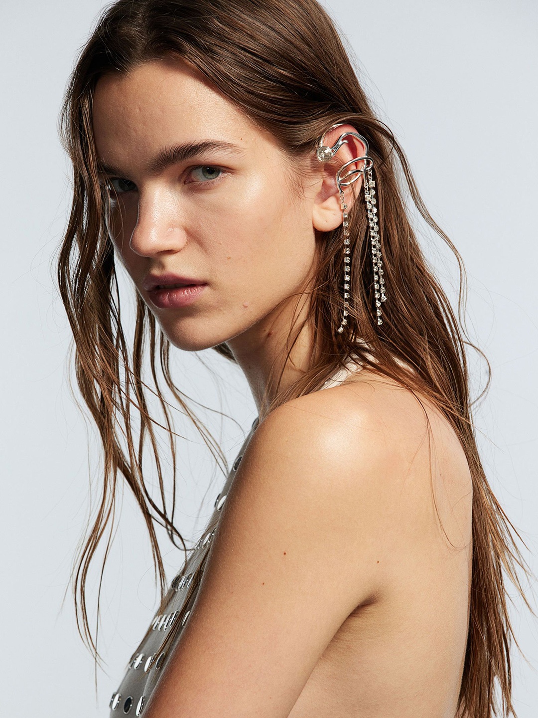 

H&M Rhinestone-Pendant Ear Cuff, Silver