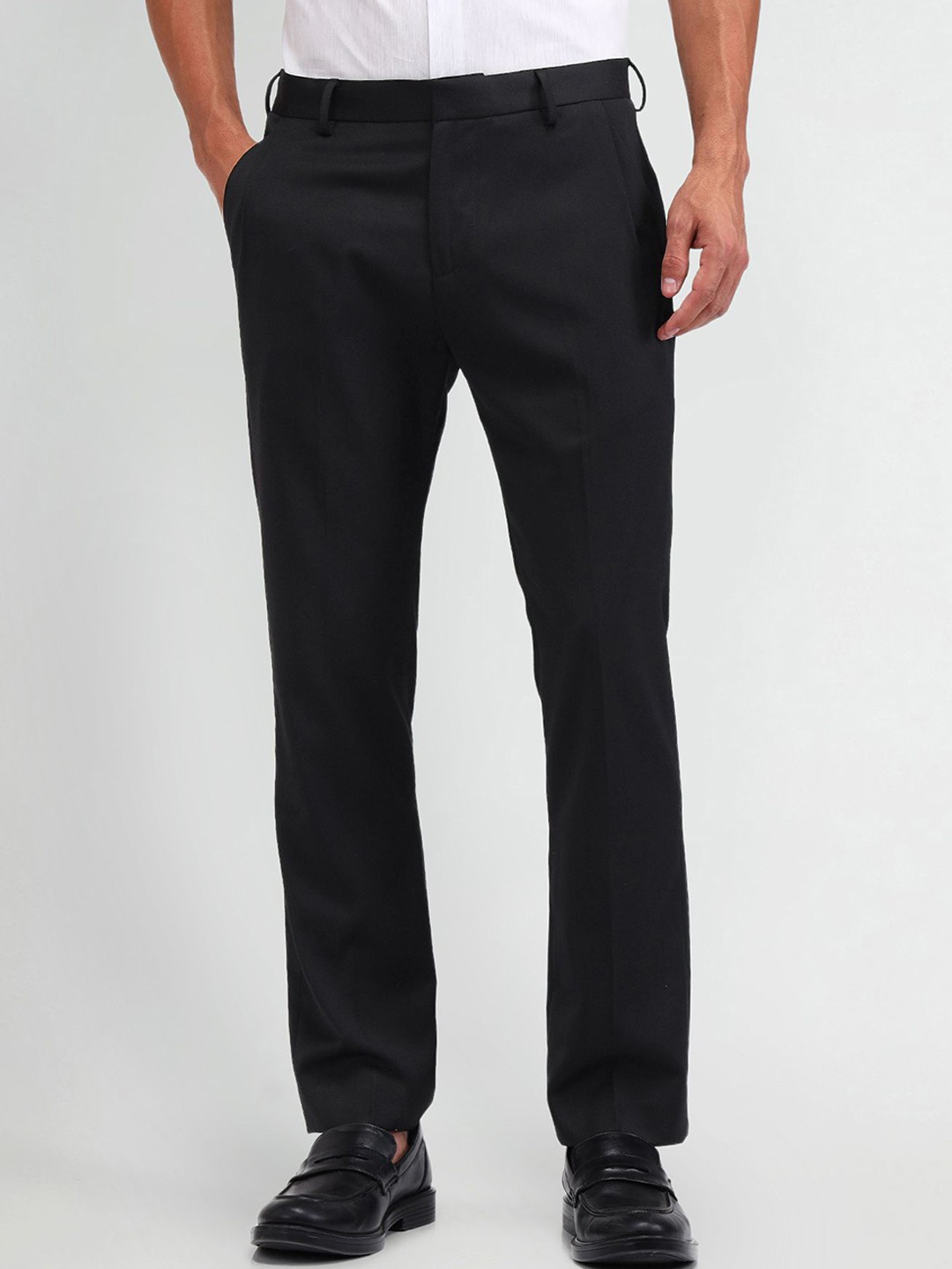 

Arrow New York Men Comfort Straight Fit Formal Trousers, Black
