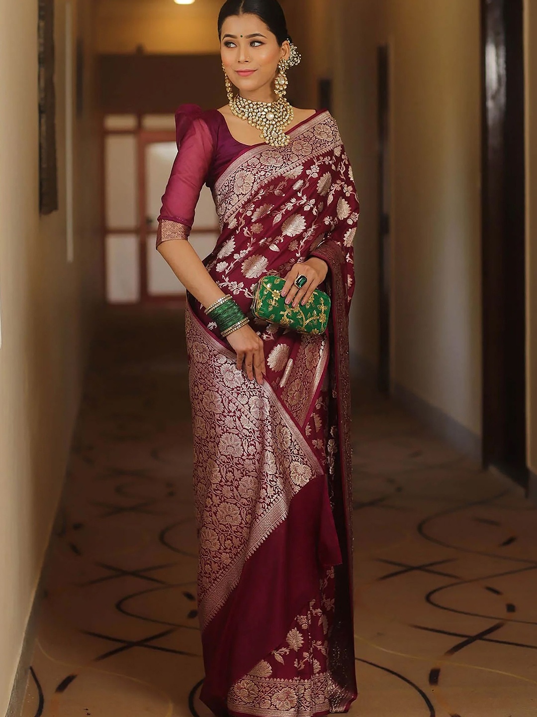 

KALINI Woven Design Zari Banarasi Saree, Maroon