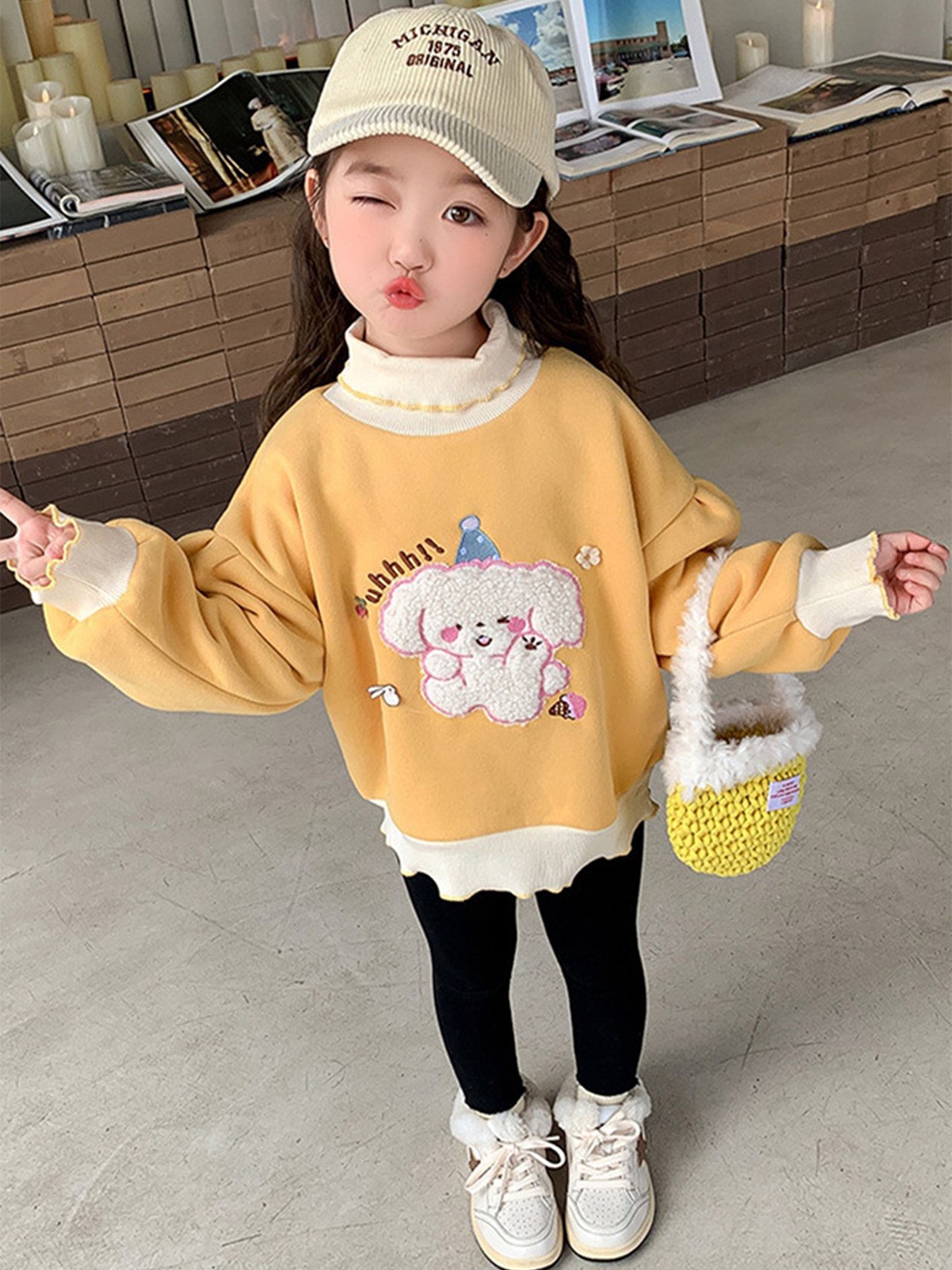 

LULU & SKY Girls Typography Printed Long Sleeves Sweatshirt, Yellow