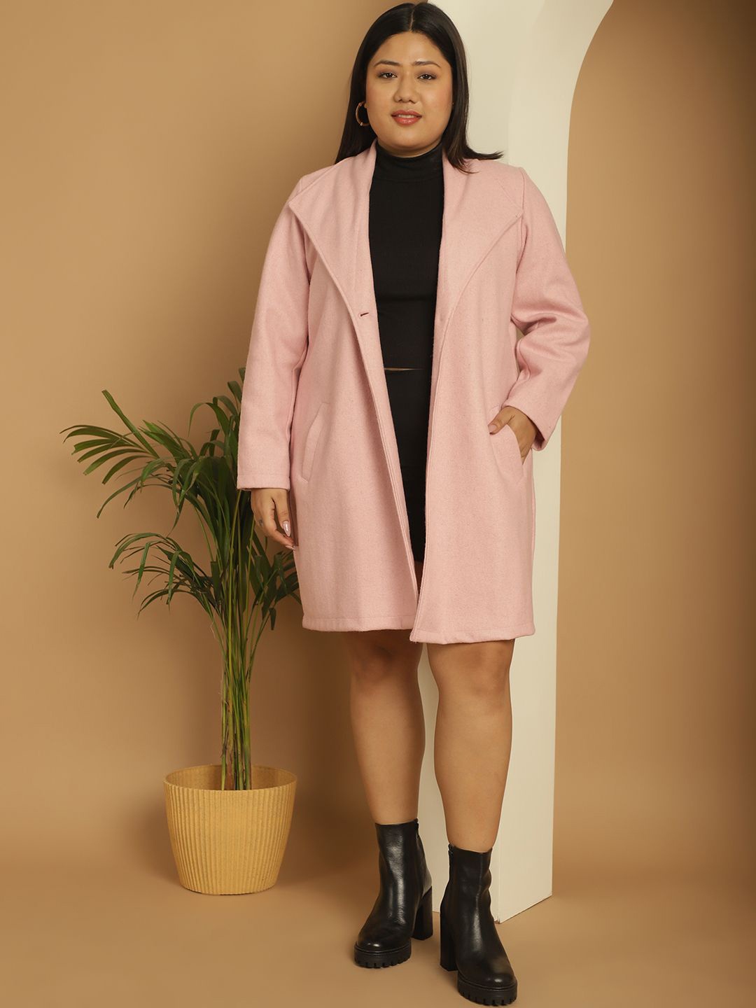 

theRebelinme Women Plus Size Shawl Collar Single-Breasted Overcoat, Pink