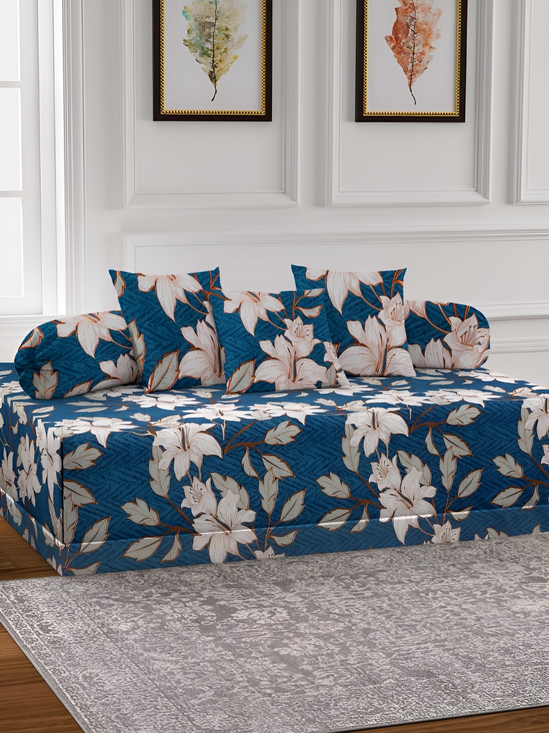 

Arrabi 6-Pcs Blue & Pink Printed Diwan Set
