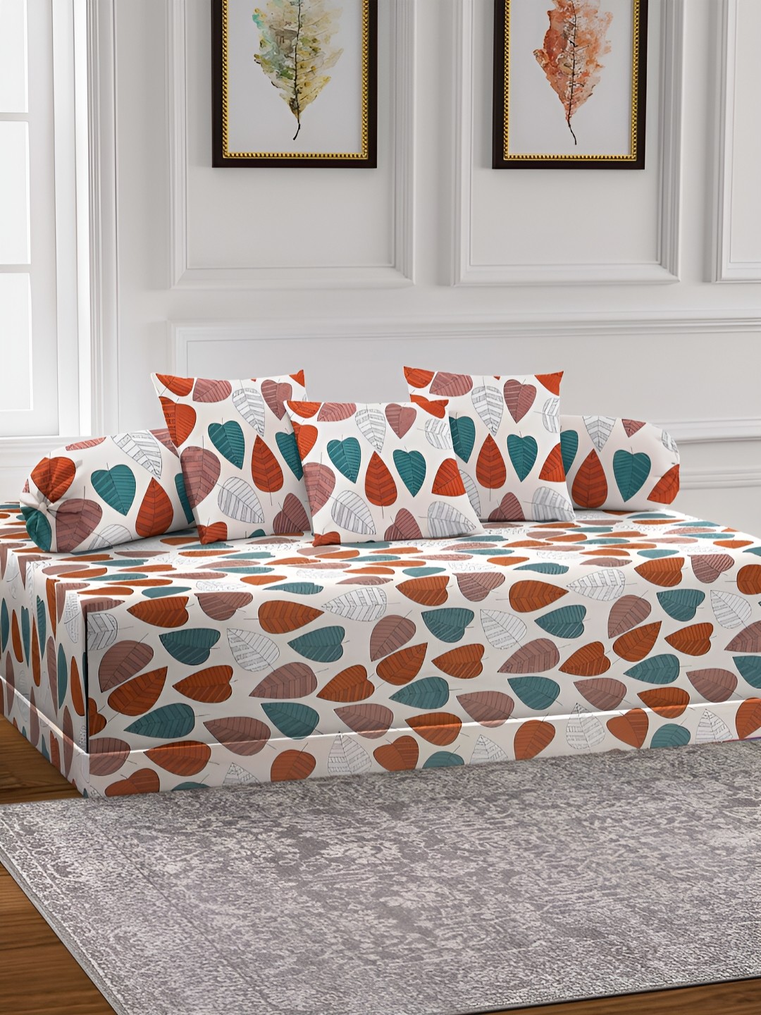 

Arrabi Off-White & Brown 6 Pieces Floral Printed Diwan Set