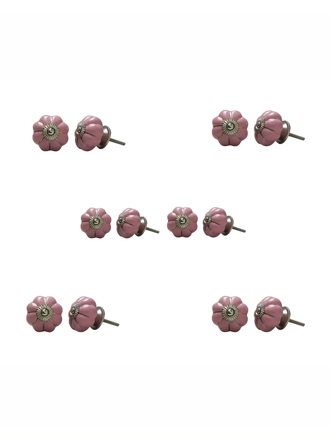 

Indianshelf Set Of 6 Pink & Brown Printed Ceramic Knobs