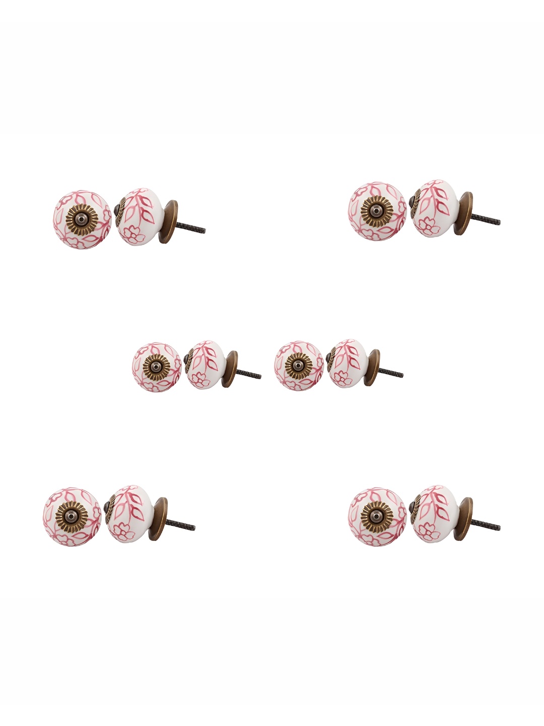 

Indianshelf 6-Pcs White & Red Floral Printed Ceramic Knobs