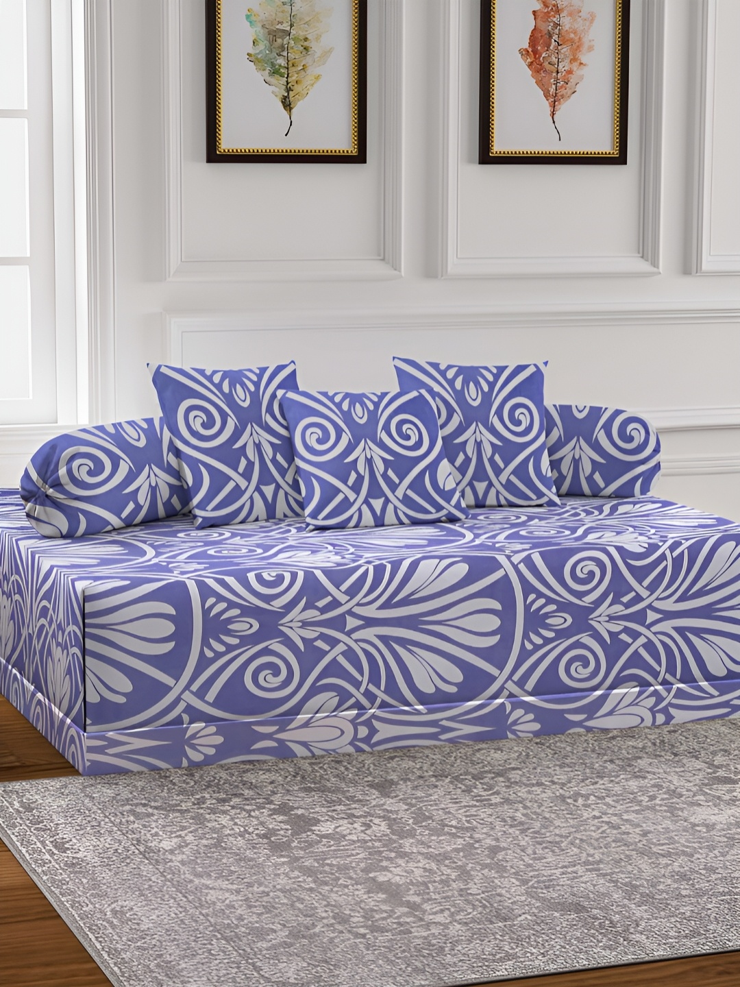 

Arrabi 6-Pcs White & Purple Printed Diwan Set