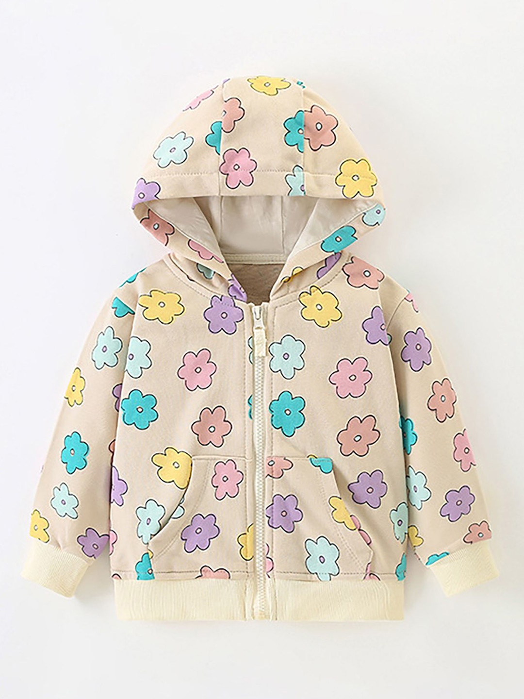 

LULU & SKY Girls Printed Pure Cotton Hooded Sweatshirt, Cream