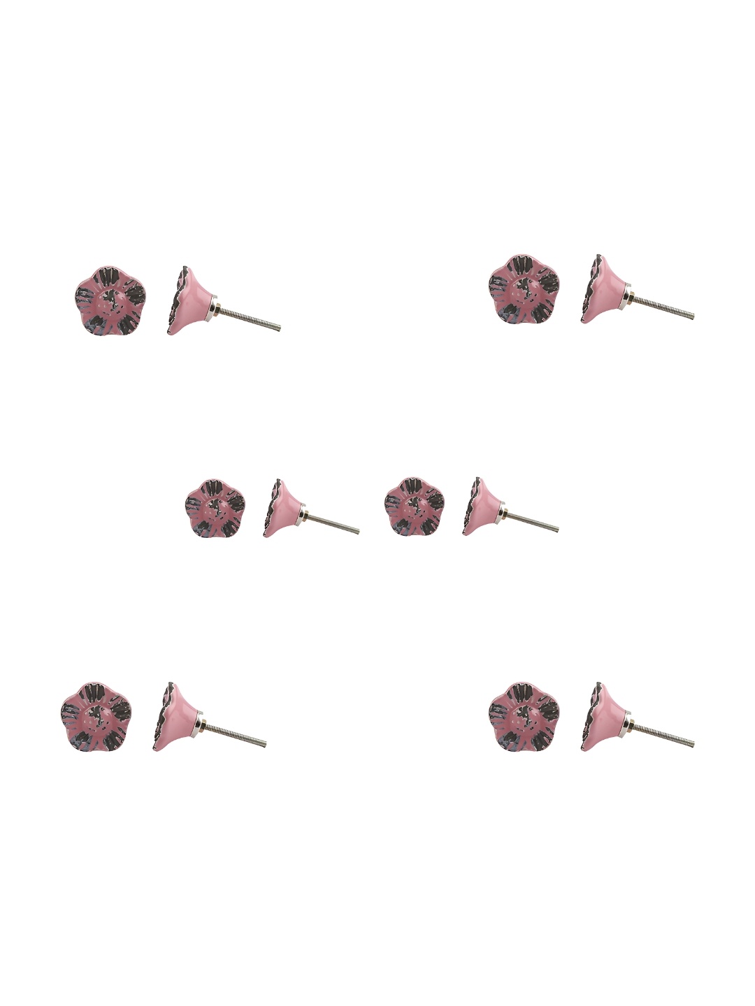 

Indianshelf Set Of 6 Pink & Green Printed Ceramic Knobs