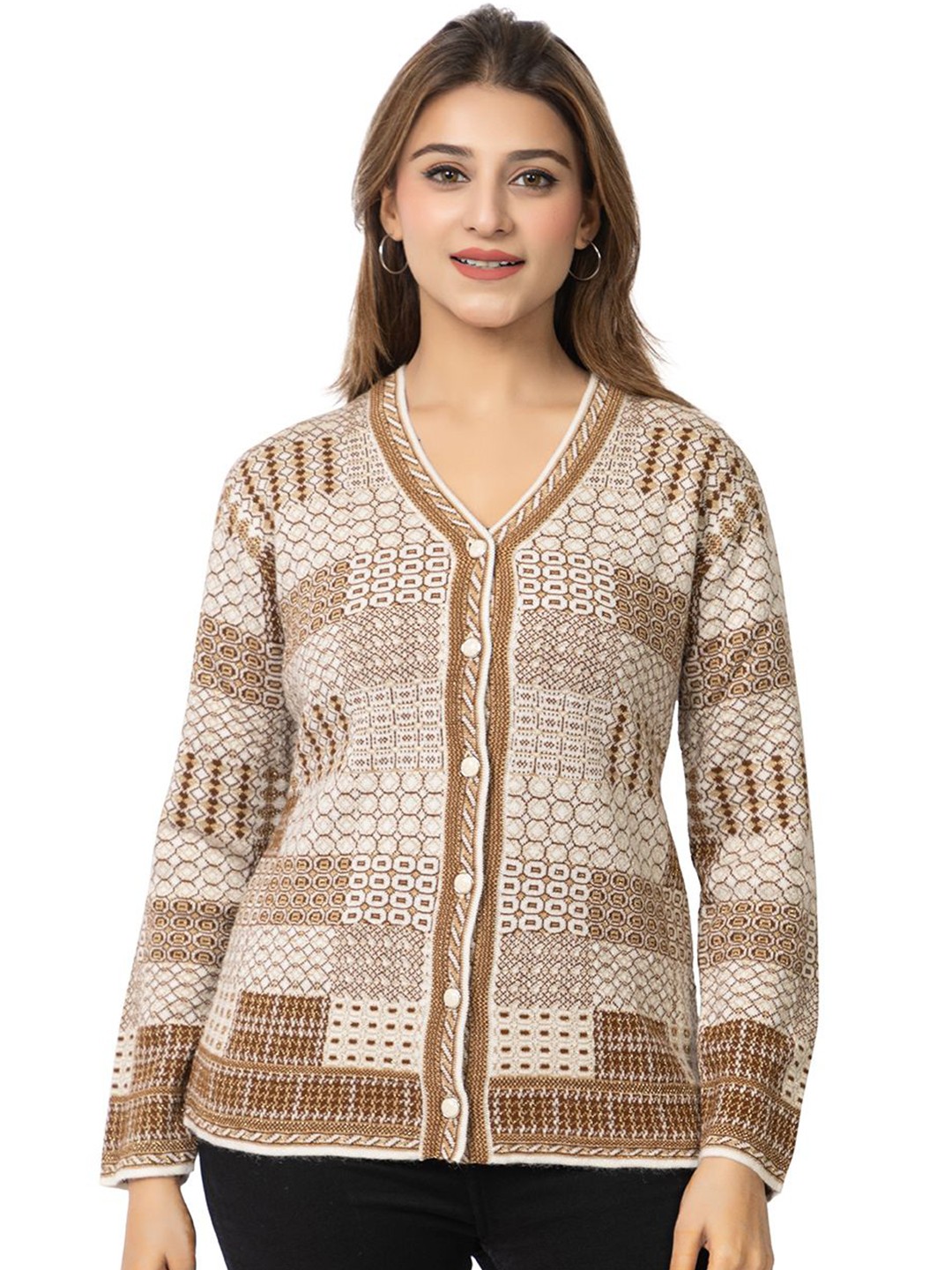 

TWENTY ME Women Embroidered Cardigan with Embroidered Detail, Beige