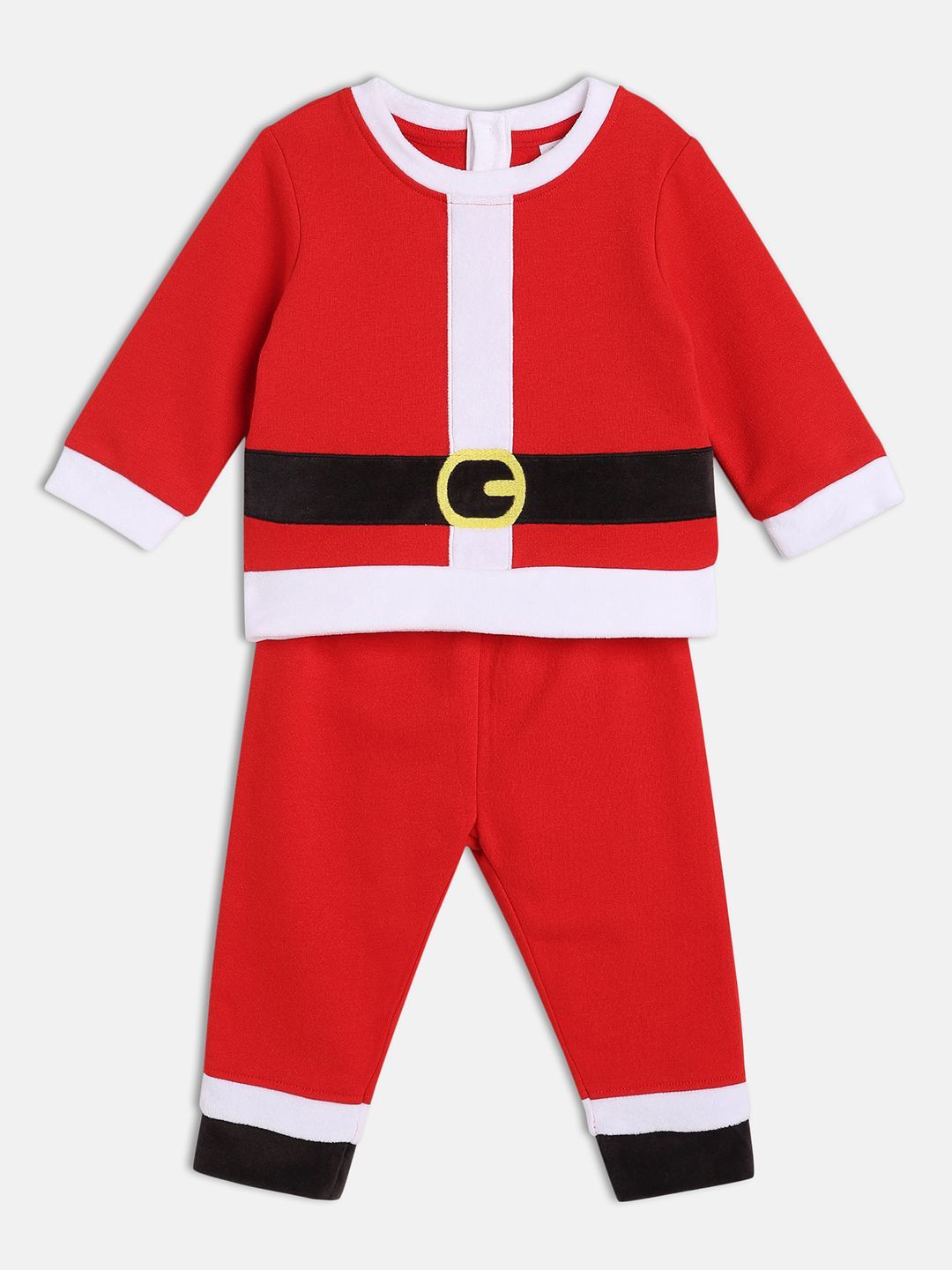 

MINI KLUB Boys Colourblocked Round Neck Long Sleeves Pure Cotton T-Shirt With Trouser, Red