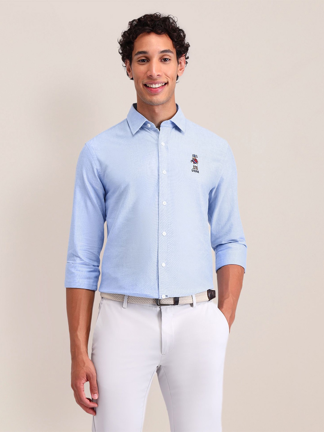 

U.S. Polo Assn. Men Chuck Logo Classic Tailored Casual Shirt, Blue