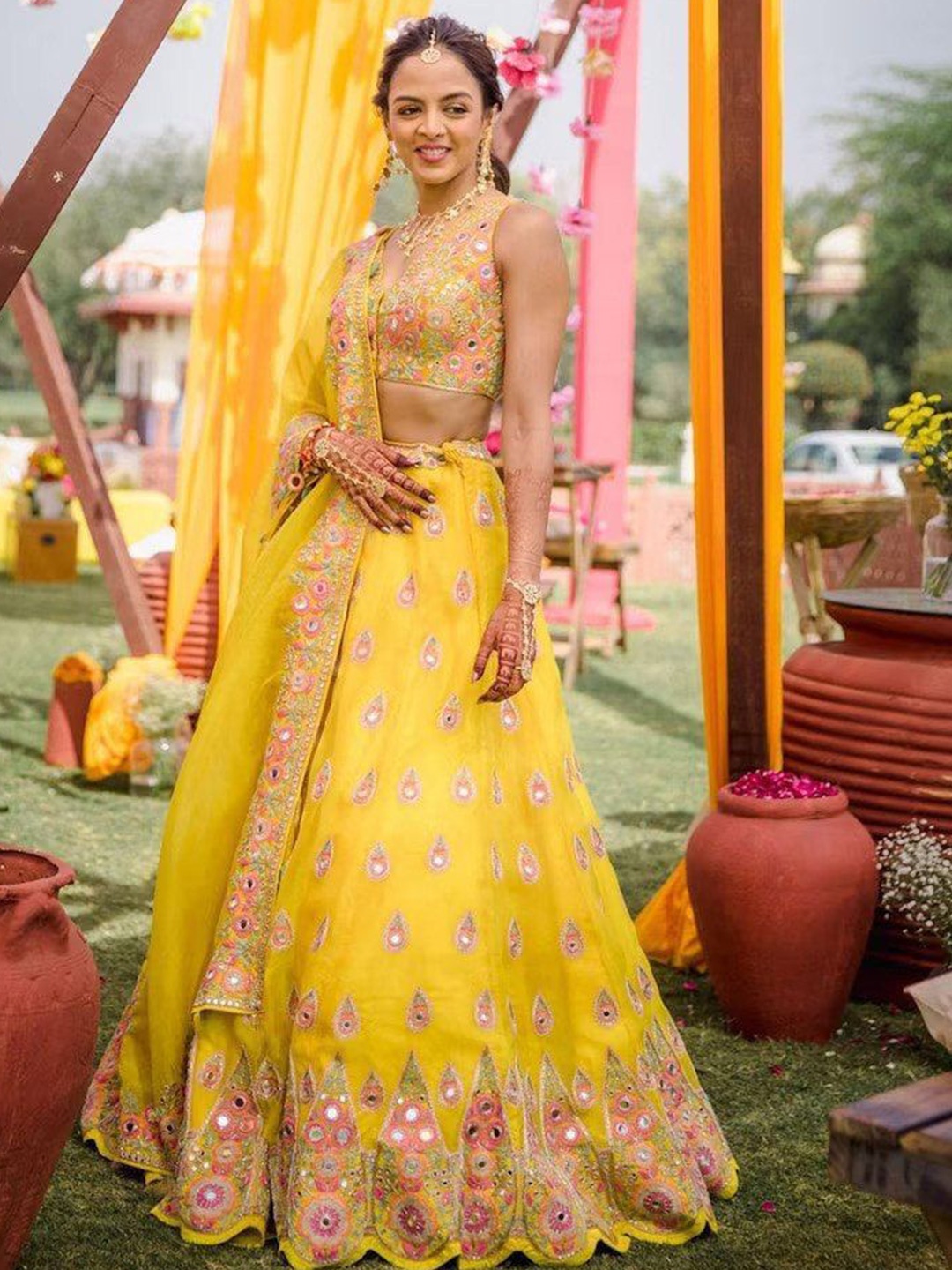 

Rujave Embroidered Sequinned Semi-Stitched Lehenga & Unstitched Blouse With Dupatta, Yellow