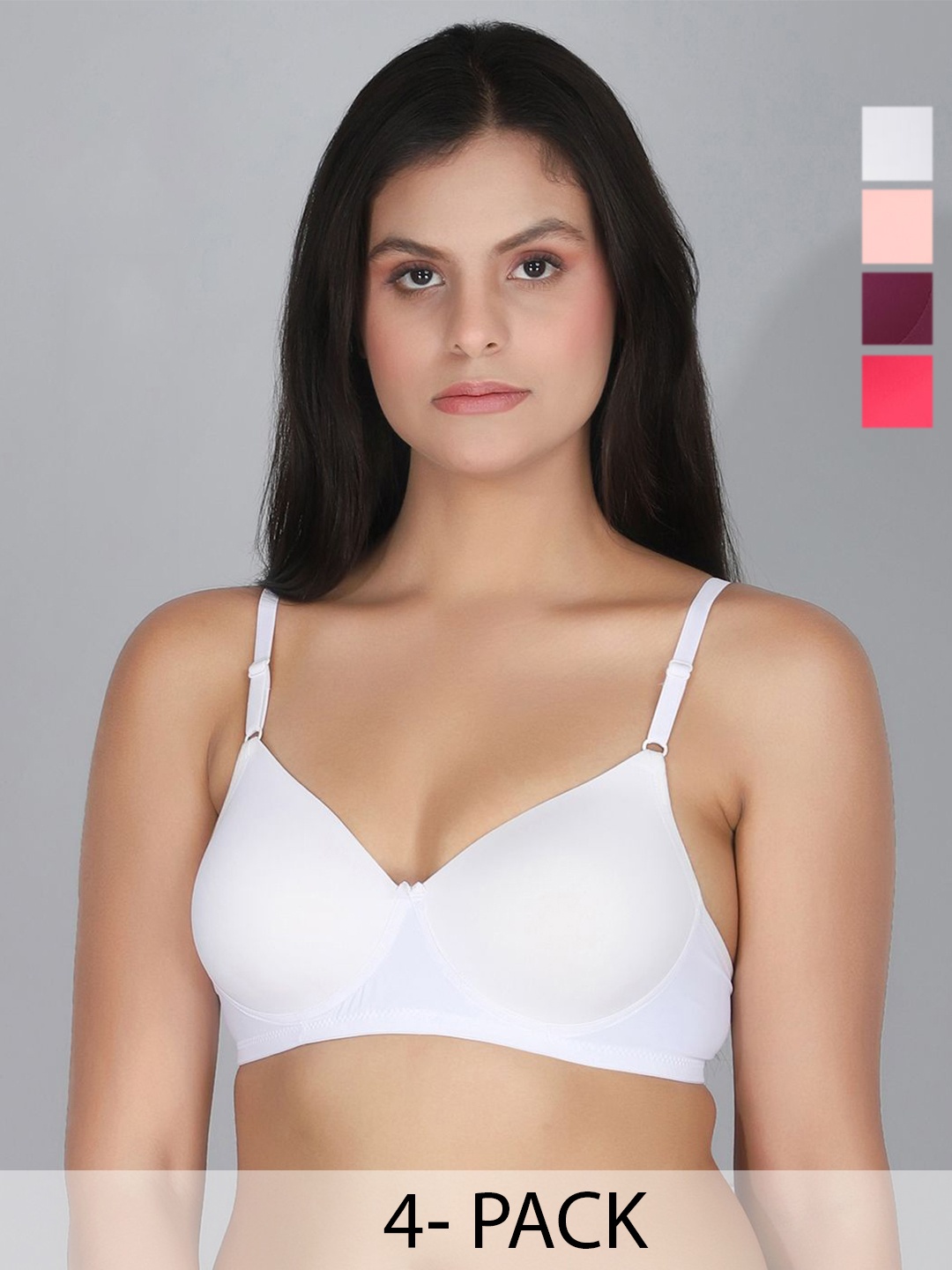 

StyFun Pack Of 4 Full Coverage Lightly Padded T-shirt Bra, White