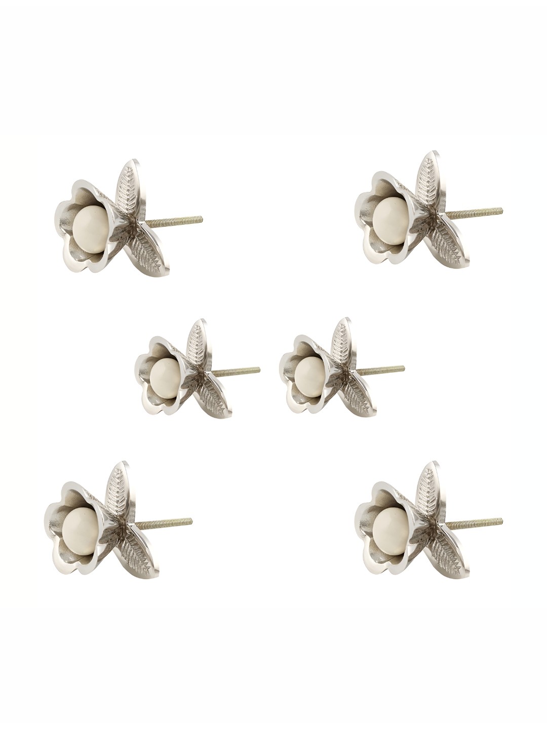 

Indianshelf White 6 Pieces Textured Ceramic Knobs, Silver