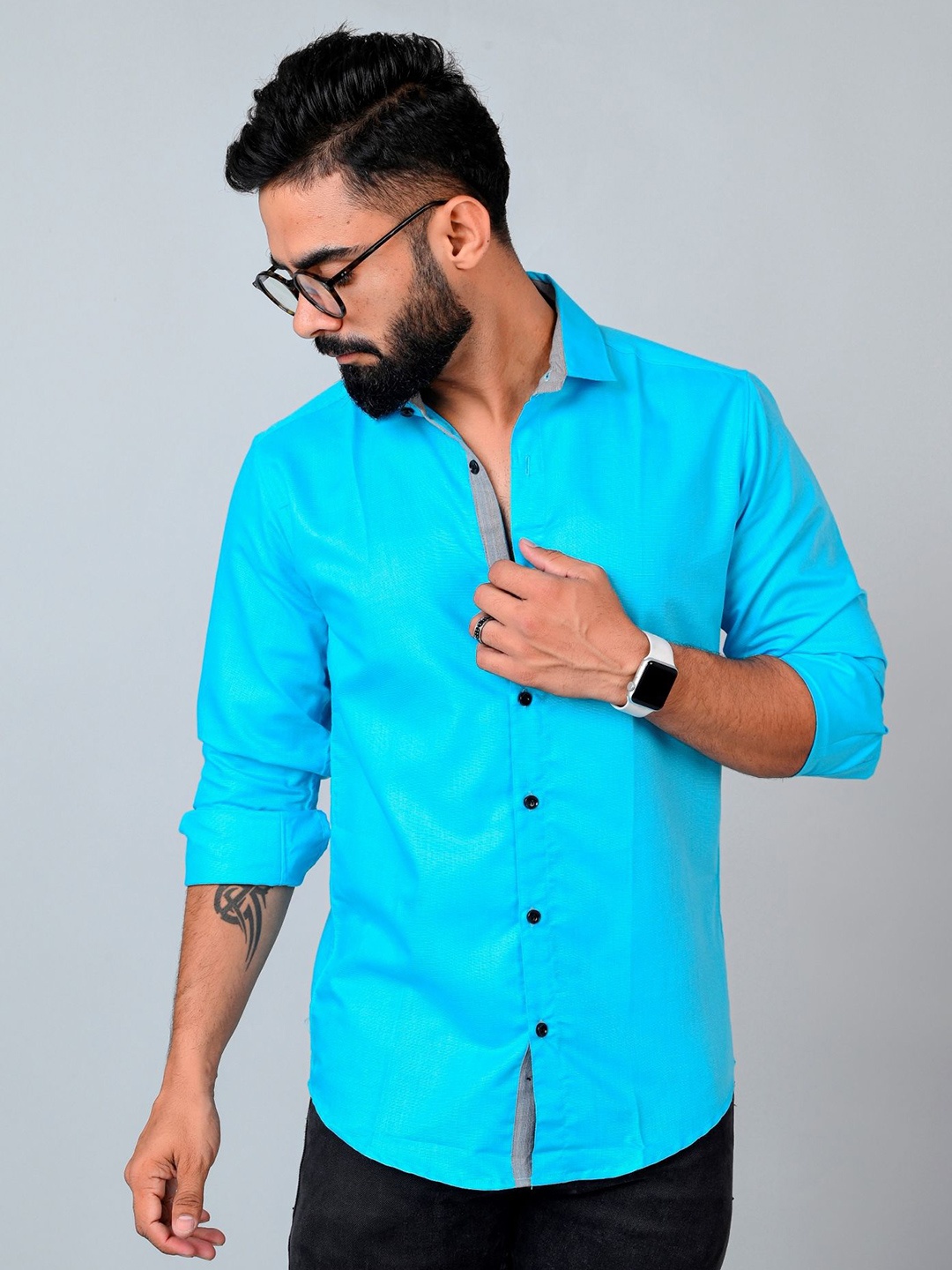 

Tanip Men Sheer Casual Shirt, Blue