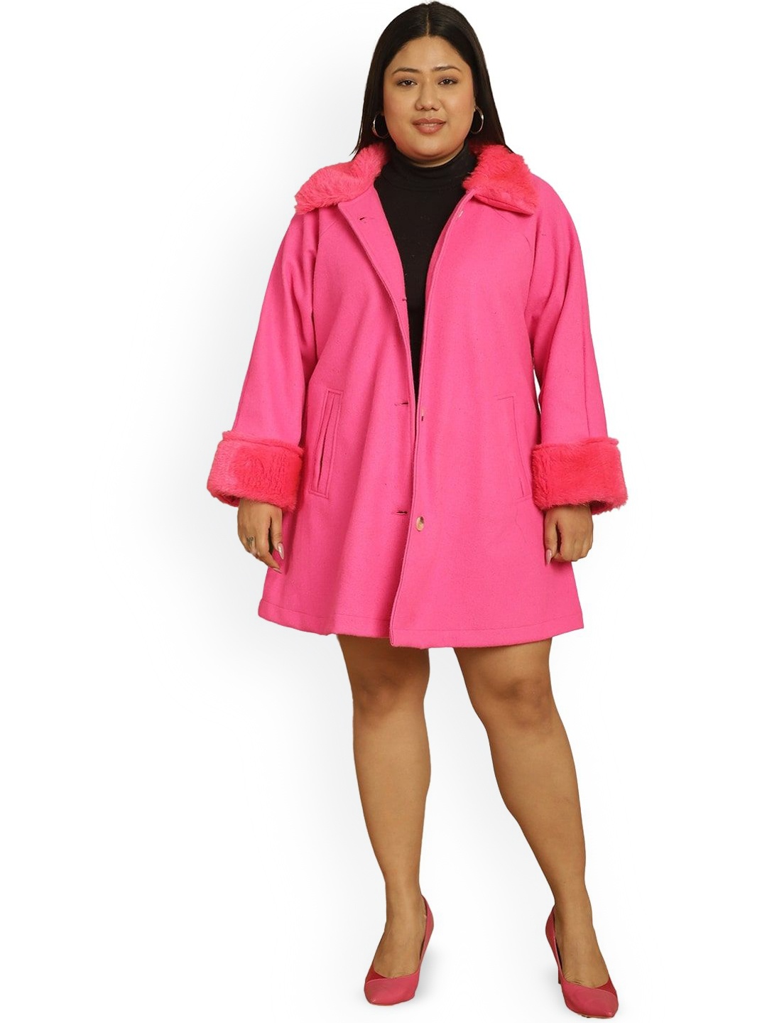 

theRebelinme Women Spread Collar Single-Breasted Overcoat, Pink