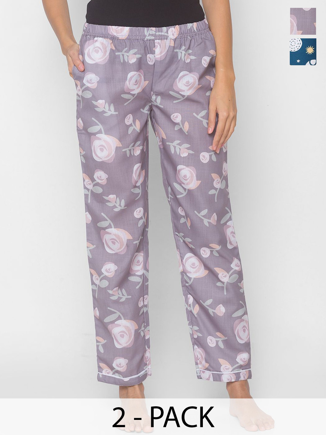 

FashionRack Women Pack Of 2 Printed Mid-Rise Lounge Pants, Purple