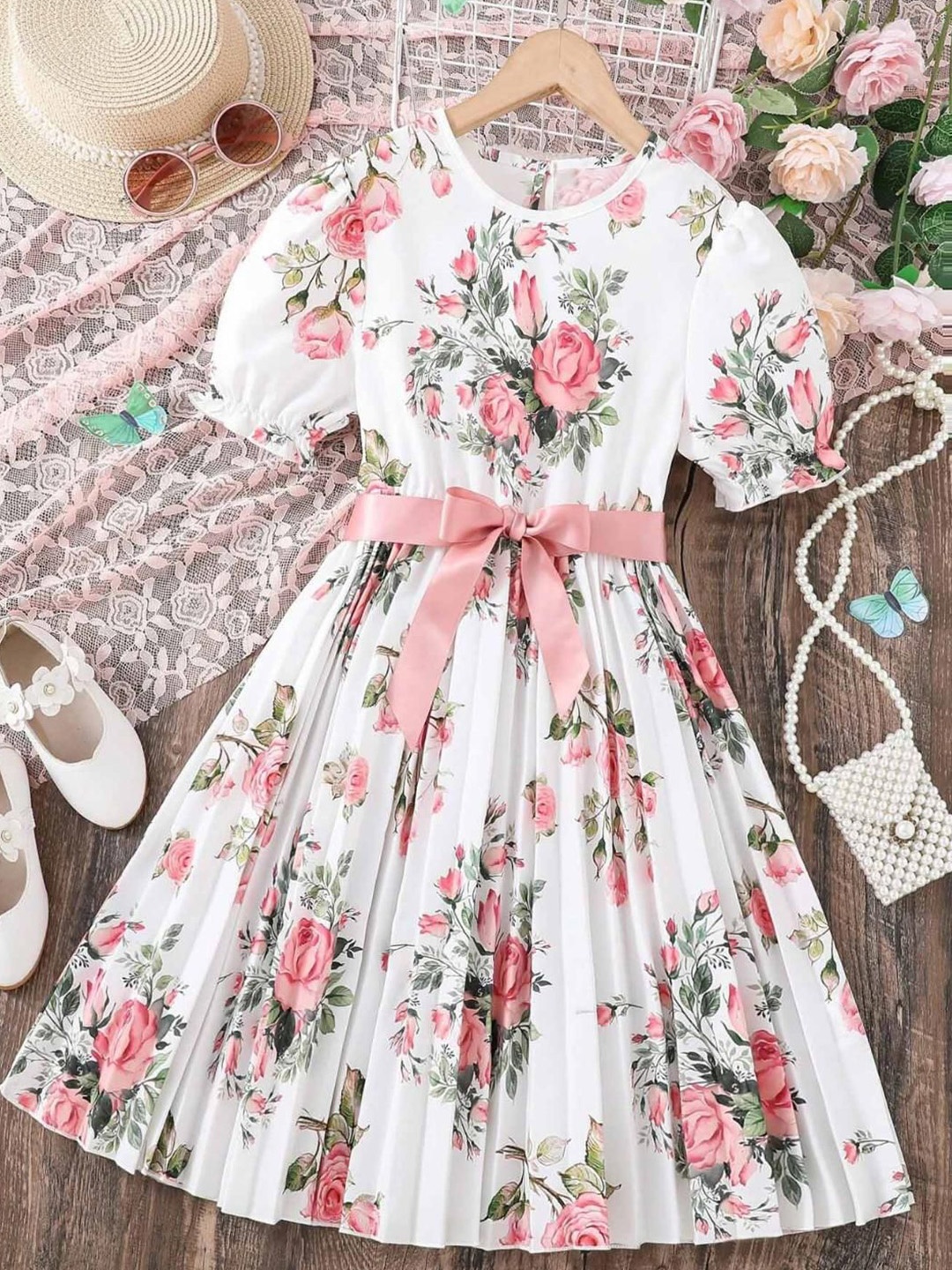 

Miss & Chief Girls Floral Printed Fit & Flare Midi Dress, White