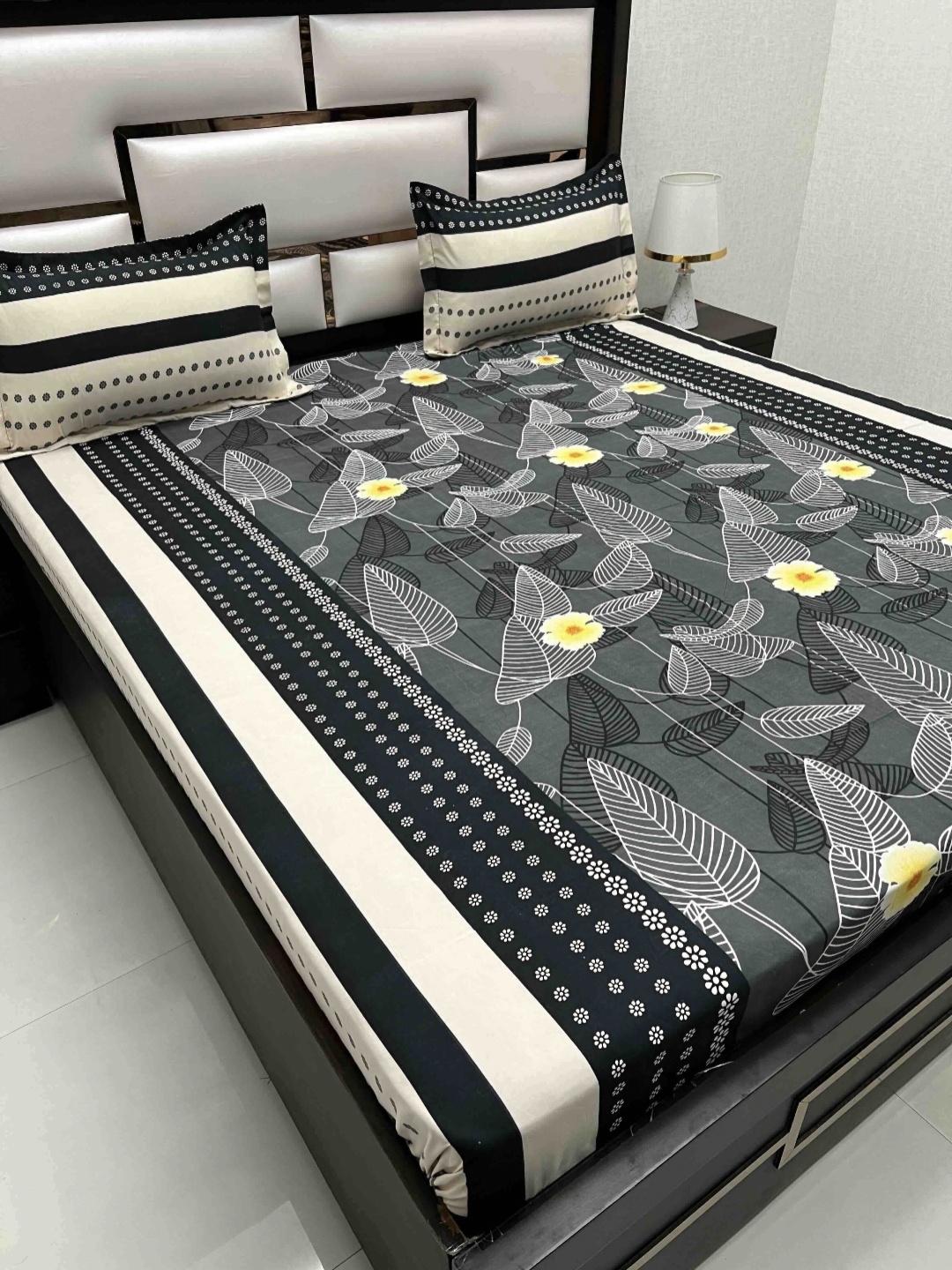 

Pure Decor Amulya Black Floral Printed Microfiber 300 TC Queen Bedsheet Set 2.55 x 2.27 m