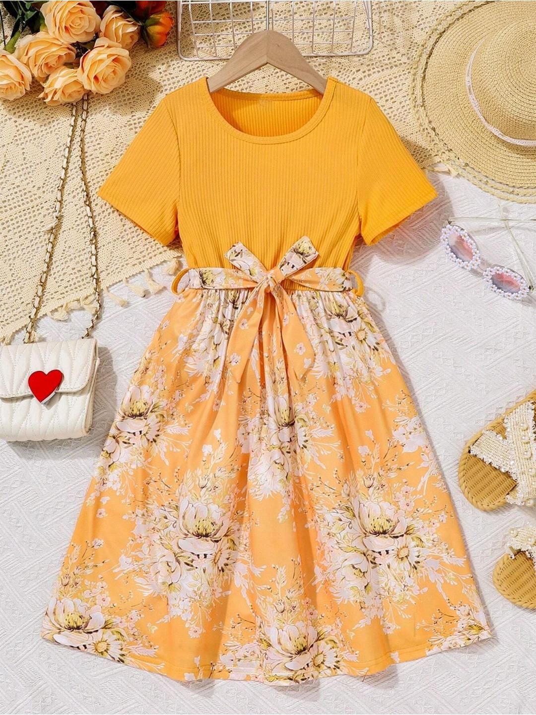 

Miss & Chief Girls Floral Printed Fit & Flare Dress, Yellow