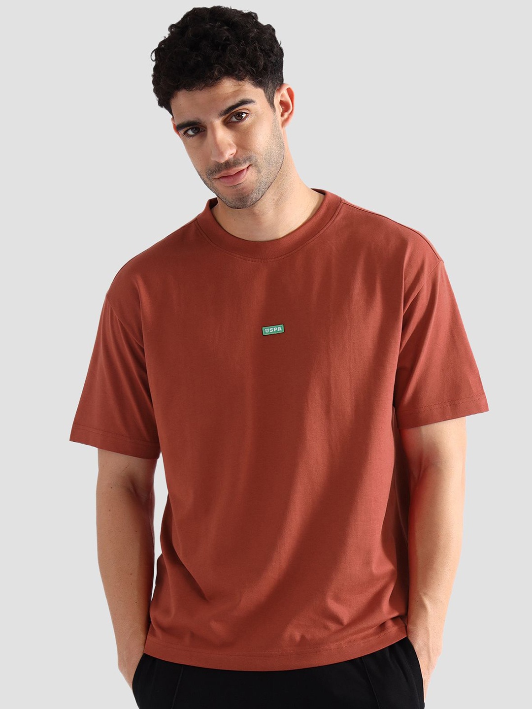 

U.S. Polo Assn. Round Neck Cotton Oversized Lounge T-Shirt, Coffee brown