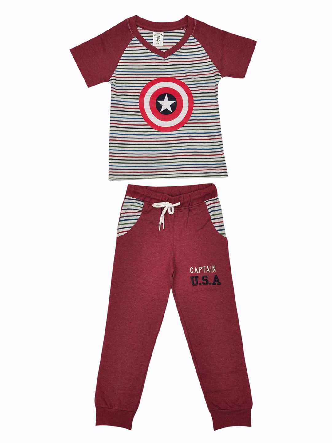 

BAESD Boys Striped T-Shirt With Joggers Night Suit, Maroon
