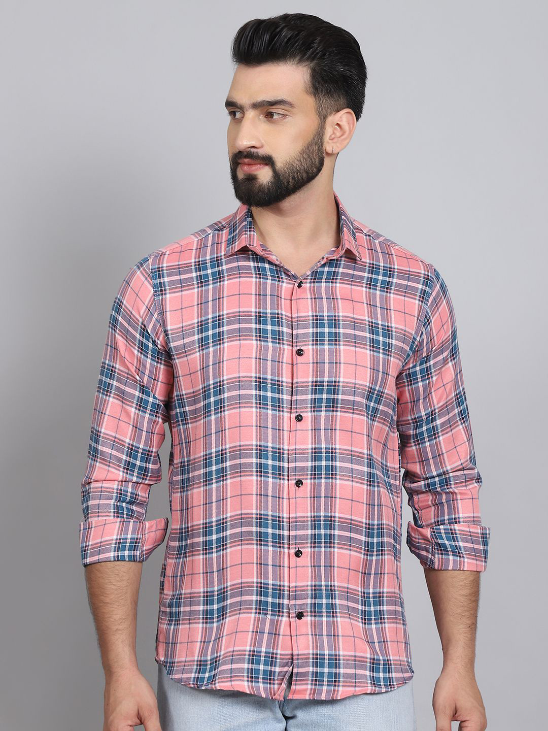 

Tanip Men Sheer Checked Casual Shirt, Pink