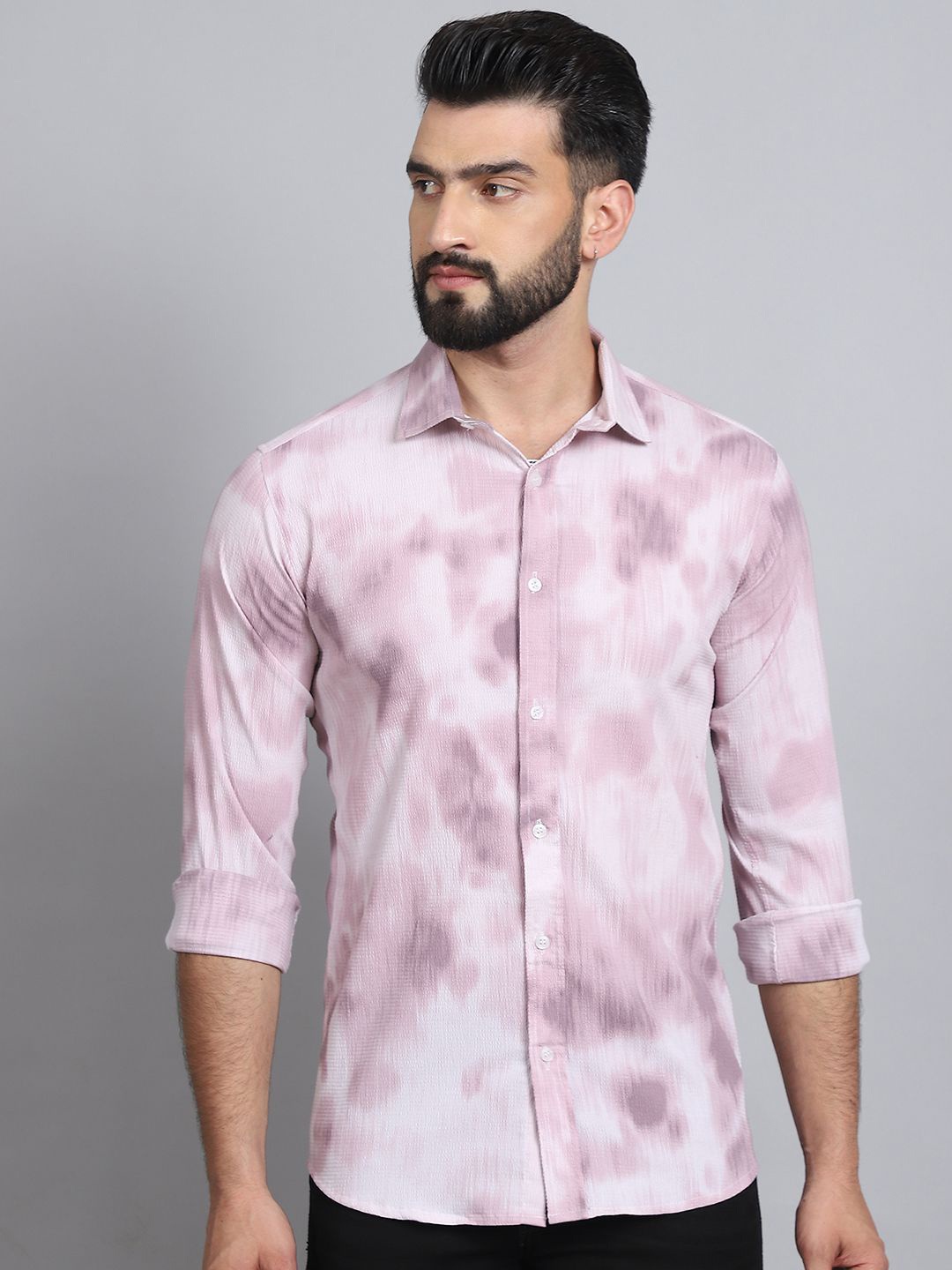 

Tanip Men Sheer Casual Shirt, Pink