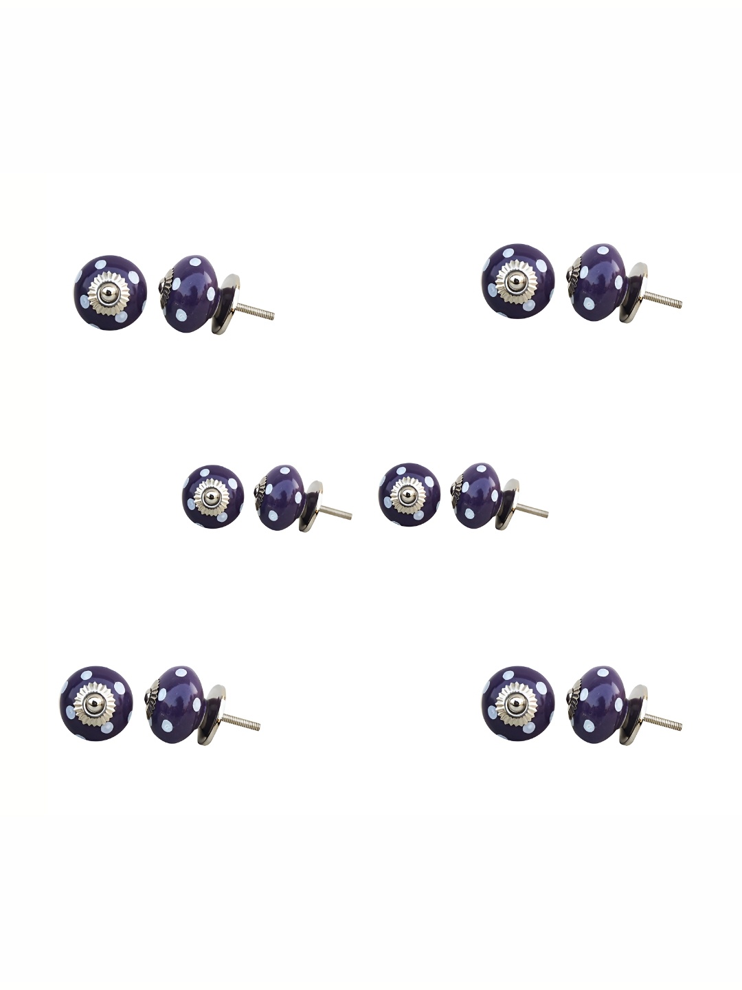 

Indianshelf 6-Pcs Purple & White Printed Ceramic Knobs