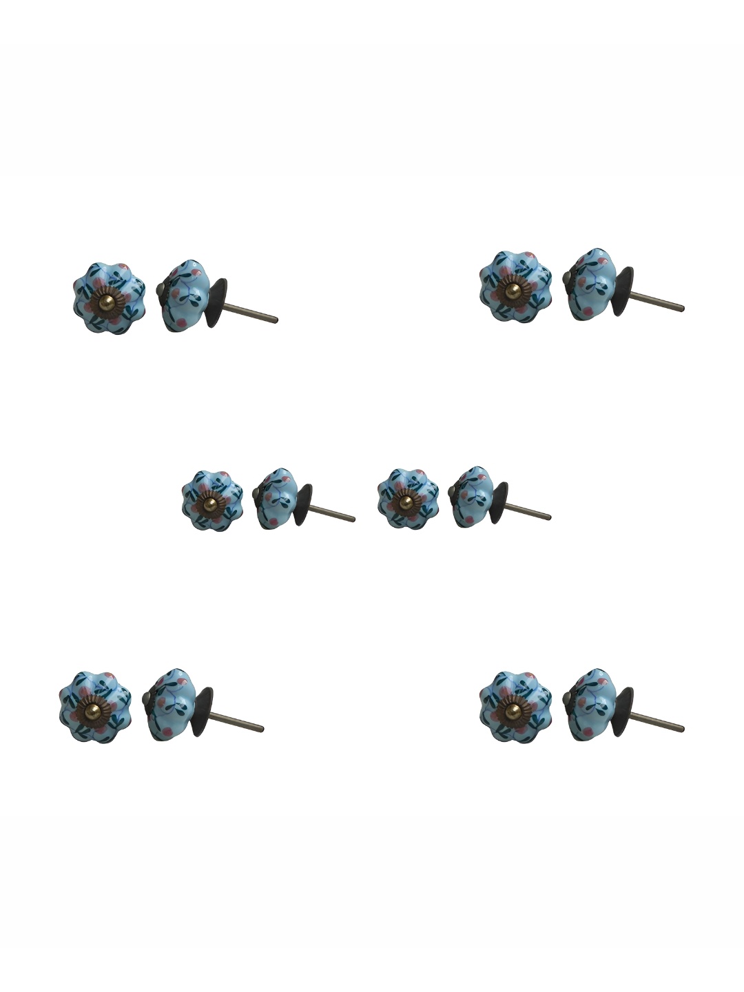 

Indianshelf Set Of 6 Blue & Pink Printed Ceramic Knobs