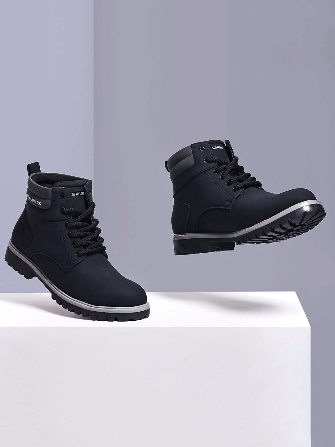 

NEW LIMITS Men Everyday Round Toe High Ankle Lace-Ups Riding Boots, Black