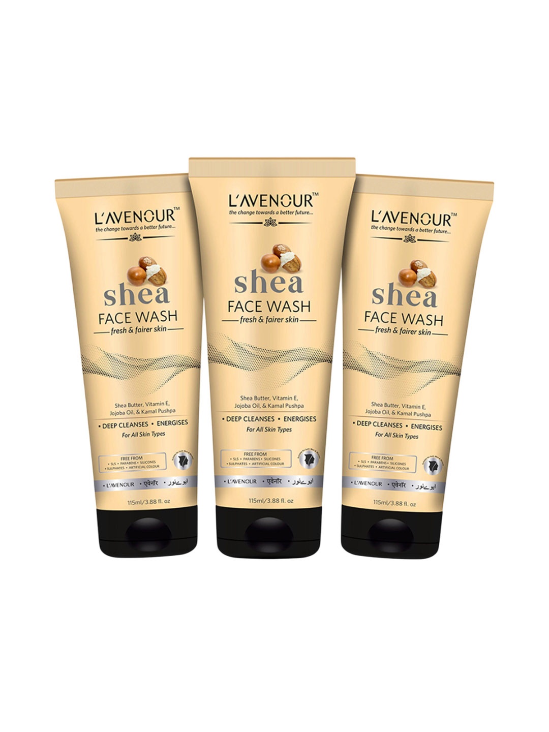 

L'AVENOUR Set Of 3 Shea Face Wash With Vitamin E & Jojoba Oil - 115 ml Each, White